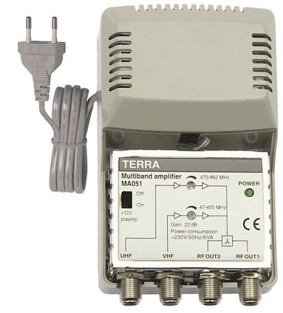 Усилитель ТВ сигнала  Terra MA 051 2 входа / 2 выхода, 22 db